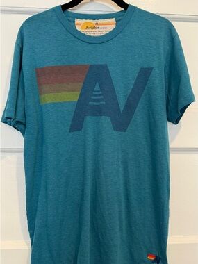 Aviator Nation Teal Short Sleeve Logo Tee with Multicolor Logo Detail